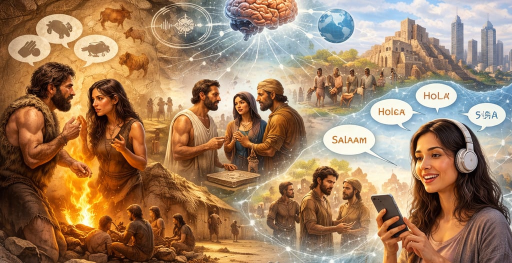 Evolution of human languages from ancient to modern communication.