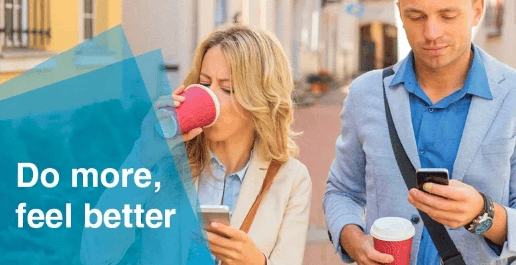 woman drinking coffee, text 'do more, feel better.'