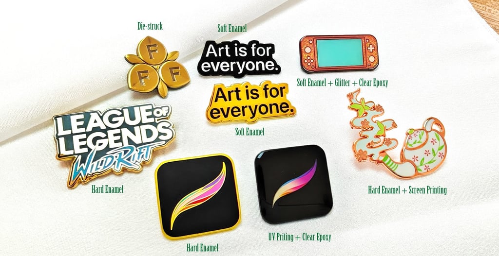 a bunch of badges and badges on a table