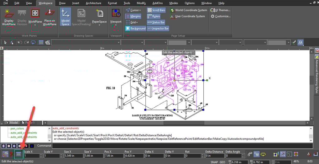 Properties in inspector bar of xcad