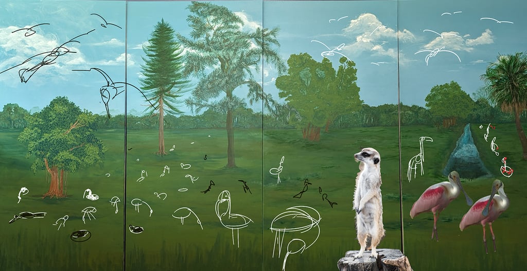 Digital doodling of a painting's layout and ideas using Procreate and a photo of the painting in progress.