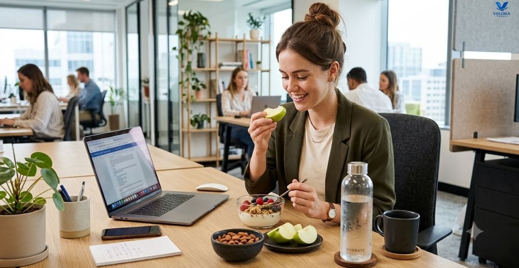 Healthy snacks at work can aid concentration and help to supply lasting energy.