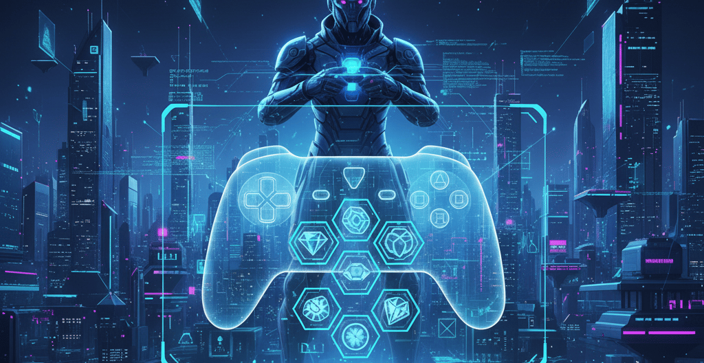 Illustration of Web3 gaming platform ecosystem showing players owning NFTs and trading in-game asset