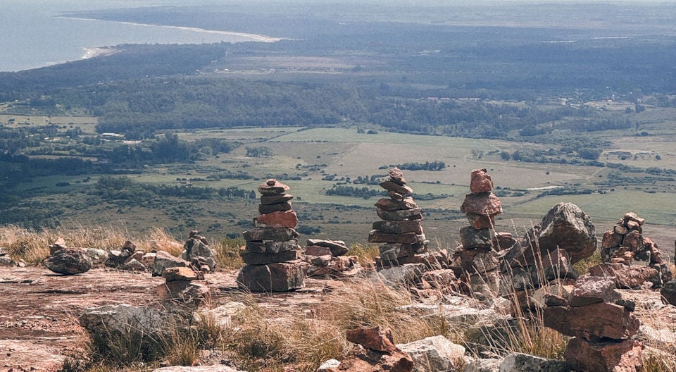 Piles of stones on Pan de azucar, Uruguay, South America
