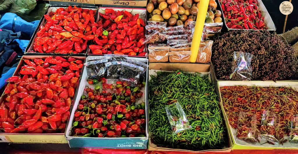 Varieties of chillies on display - a fiery glimpse of Shillong's Police Bazar.