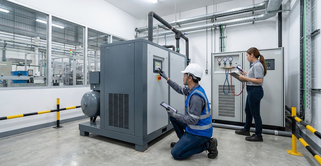 engineer performing compressed air system audit to improve air compressor efficiency