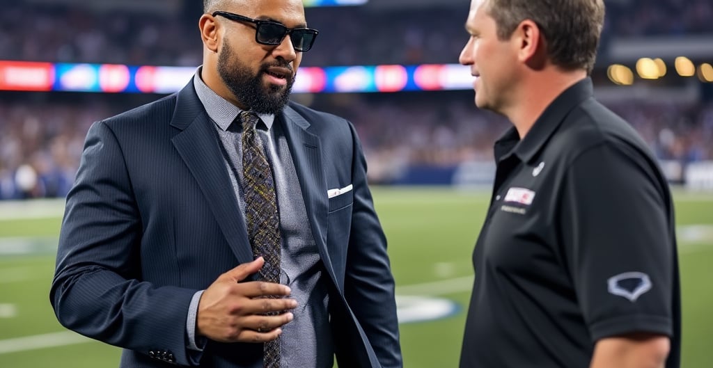 investigator speaking with nfl owner sideline