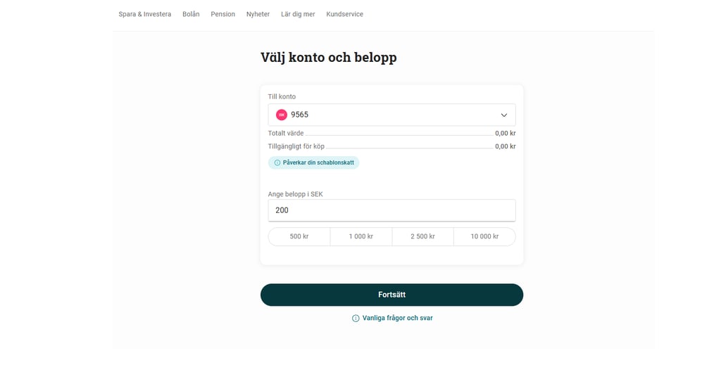 Avanza vilket konto du ska sÀtta in pengar