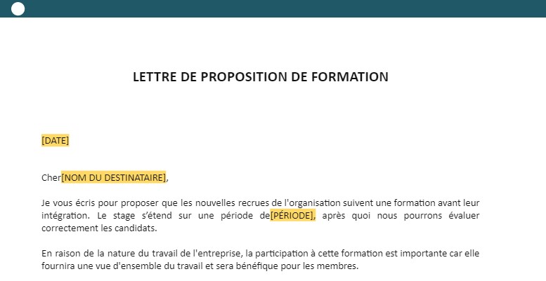Exemple de lettre de proposition de formation