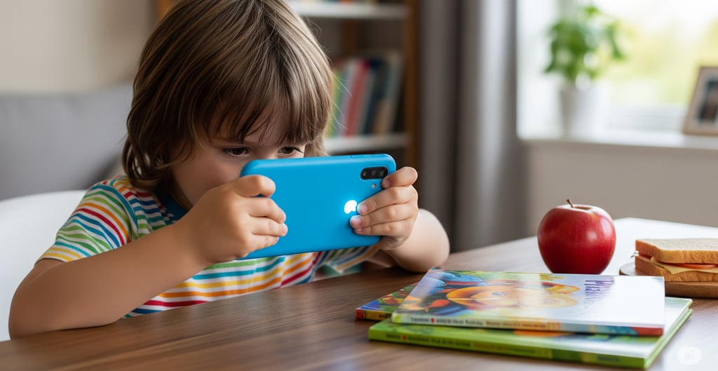 Seorang anak kecil yang sedang bermain handphone