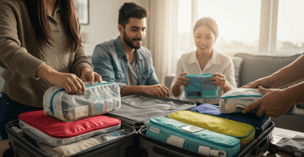 People packing travel cubes in luggage
