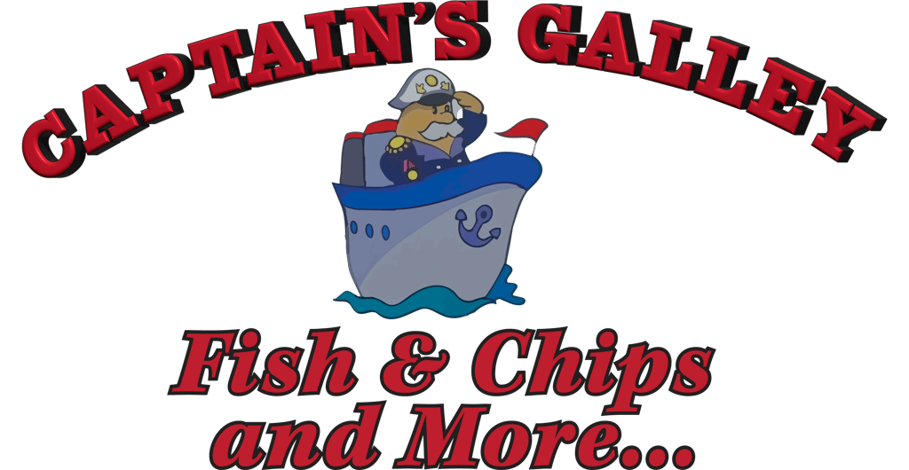Captain’s Galley logo featuring red typography and a cartoon captain on a ship