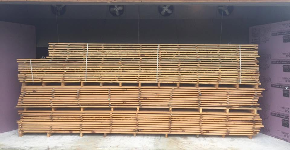 Stacked lumber for kiln drying in Central Georgia.