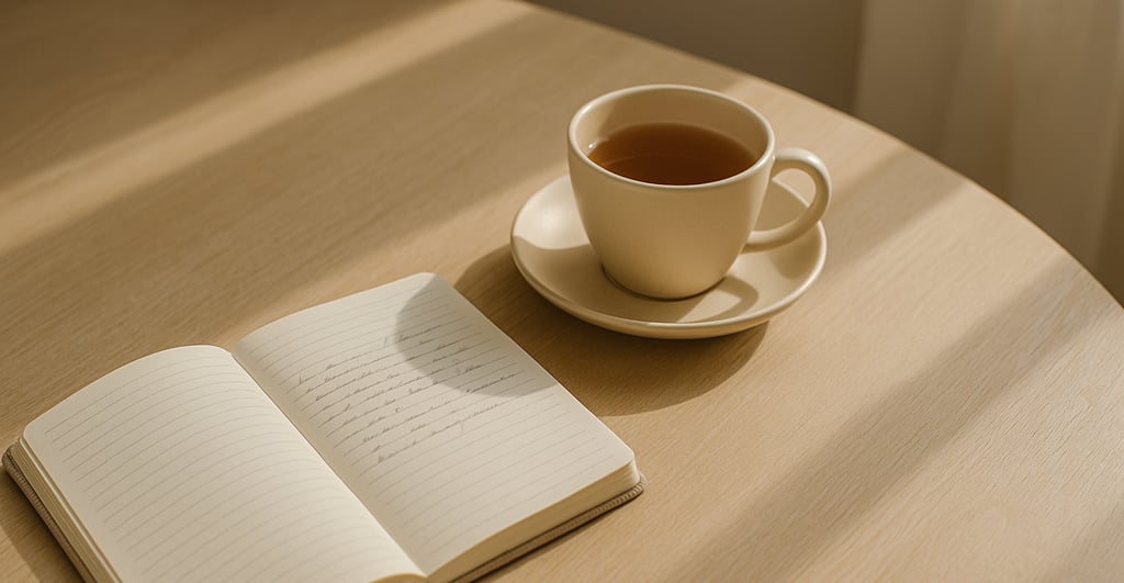 a diary and a cup of tea