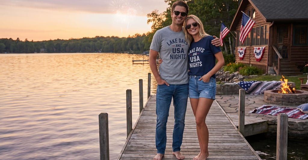 Asylvestre Shop,Lake Days And USA Nights Shirt, Patriotic 4th of July Bella Canvas 3001 T-Shirt,Alex
