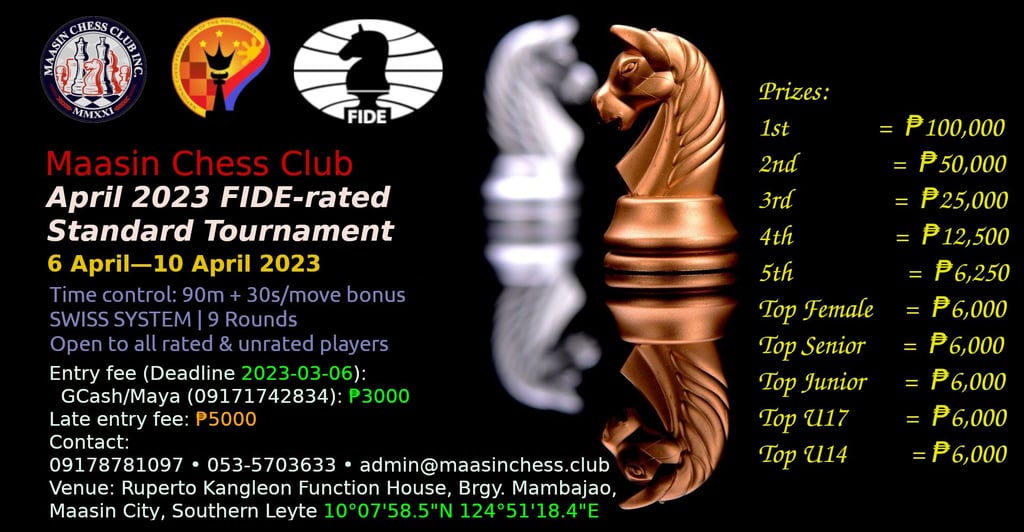 Philippines Chess Tournaments. Maasin Chess Club January 2023 FIDE Rated Standard Tournament 