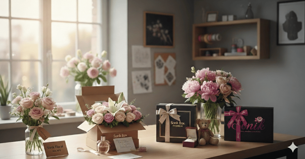 Cajas de regalo florales elegantes rellenas de rosas