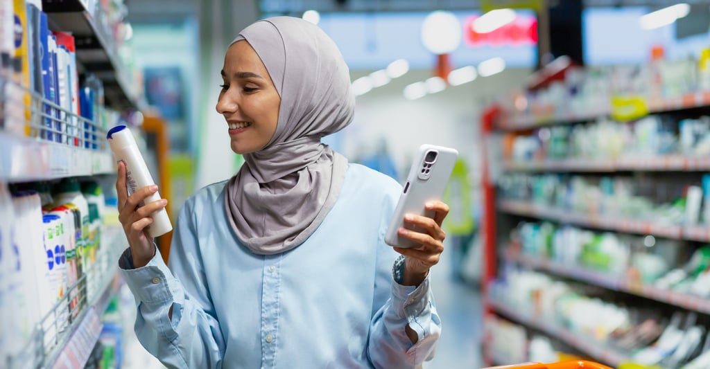 young woman chooses FMCG product from the shelf representating Market Entry