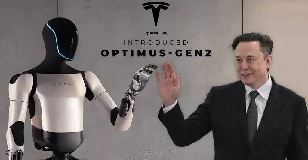 IMAGEN DE UN ROBOT DE TESLA JUNTO A ILON MASK