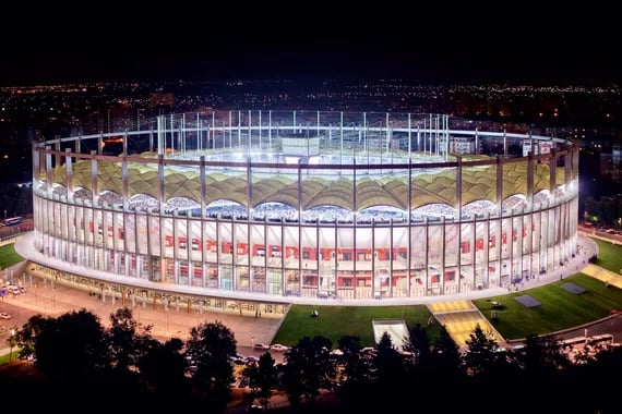 Vogelperspektive auf die Arena Națională in Bukarest, bekanntes Fußballstadion und Austragungsort internationaler Spiele