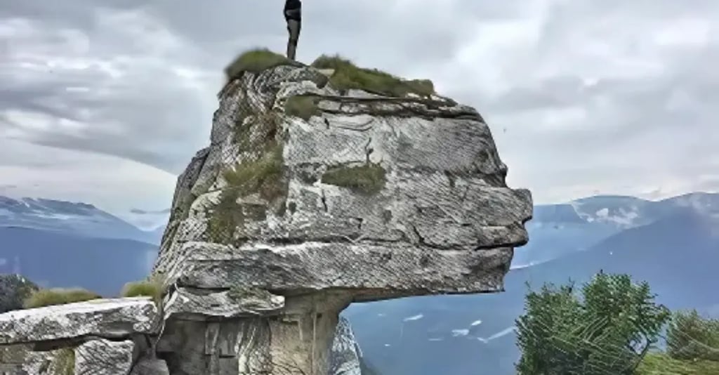 Altar Knotto rock formation in Asiago Plateau, scenic viewpoint over Val d’Astico Veneto