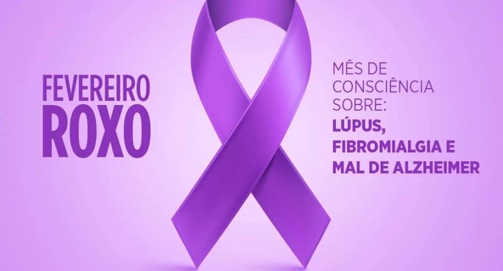 laço roxo campanha de conscientização, lúpus, fibromialgia e Alzheimer