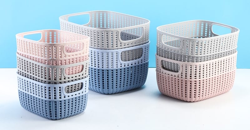 three baskets with baskets on a table