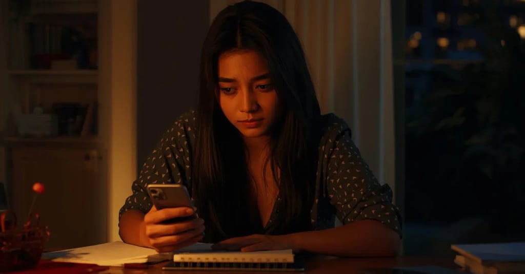 Person distracted by phone at desk, symbolizing procrastination and delayed action.