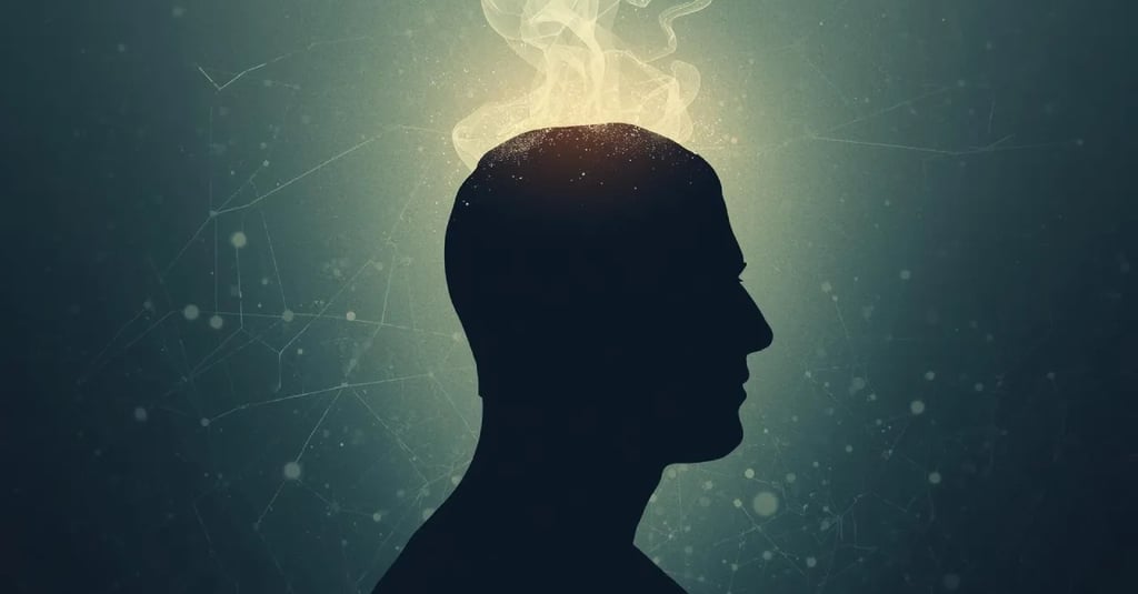 Thunder Motivation silhouette of a person with glowing brain energy rising in abstract background