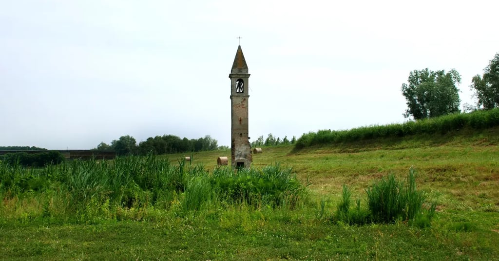 Campanile di Rivà solitary bell tower in the Po Delta countryside near Rovigo Veneto