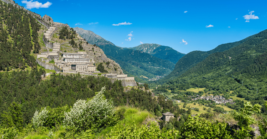 Panoramic view of Forte di Fenestrelle, the Great Wall of the Alps in Piedmont