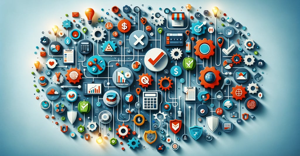 a circle of various colorful icons representing various types of business