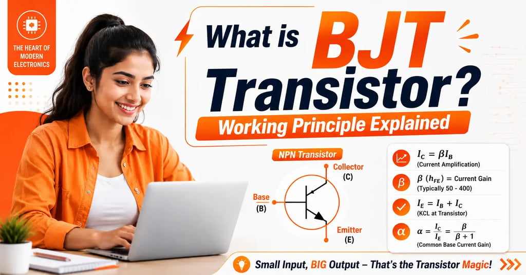 What is BJT Transistor explained with working principle, NPN and PNP transistor concepts and current
