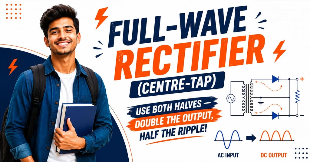 What is Full Wave Rectifier Centre Tap explained with transformer, diode circuit and AC to DC conver