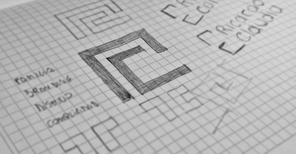 Sobre una hoja de cuadros, un dibujo de una forma cuadrada en combinación con otra forma cuadrada