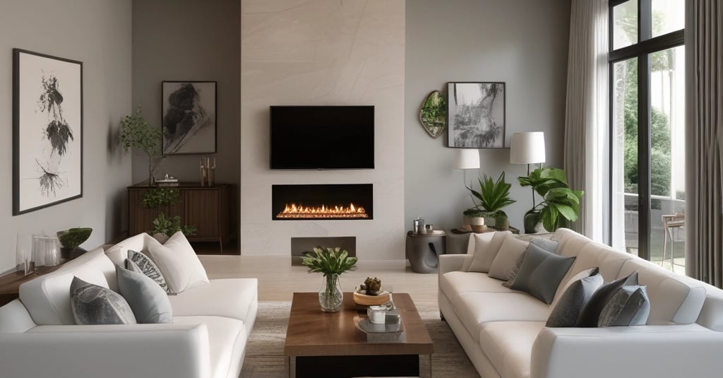 a living room filled with furniture and a mirror