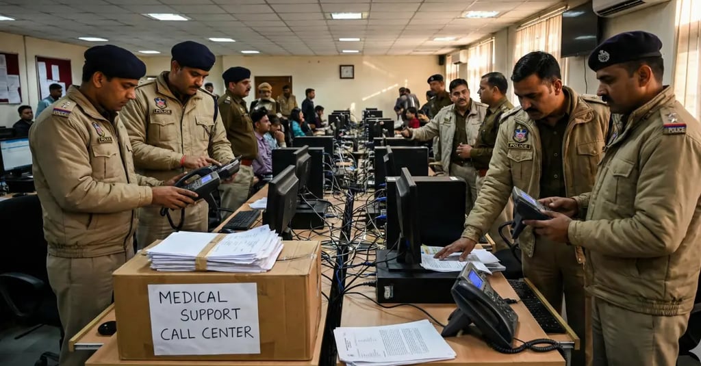 Ahmedabad Police raid a fake medical support call center; seized computers, VOIP systems, etc.