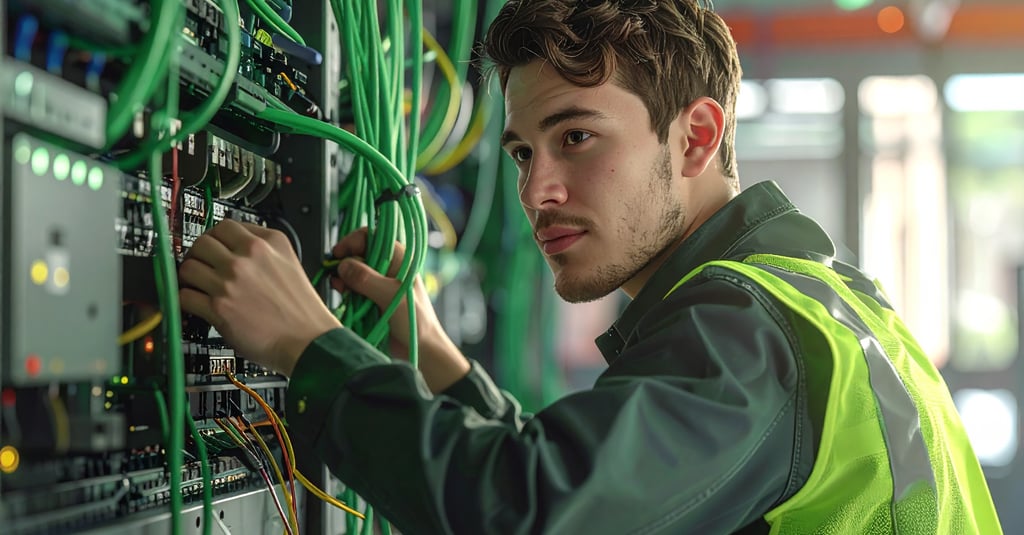 a technician installing fiber optic internet
