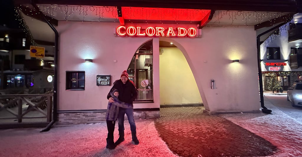 family outside colorado restaurant in ruka Finland