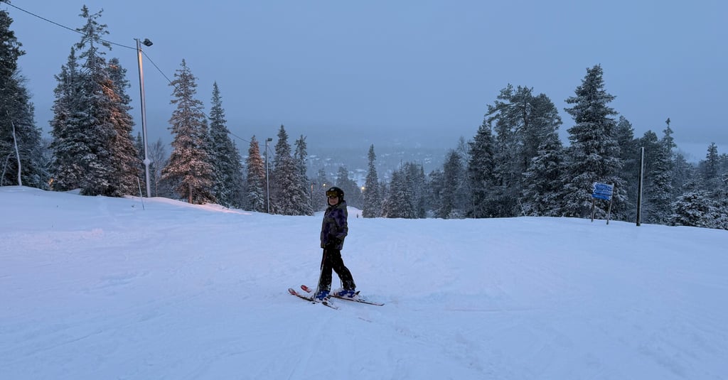 Family skiing in ruka valley finland