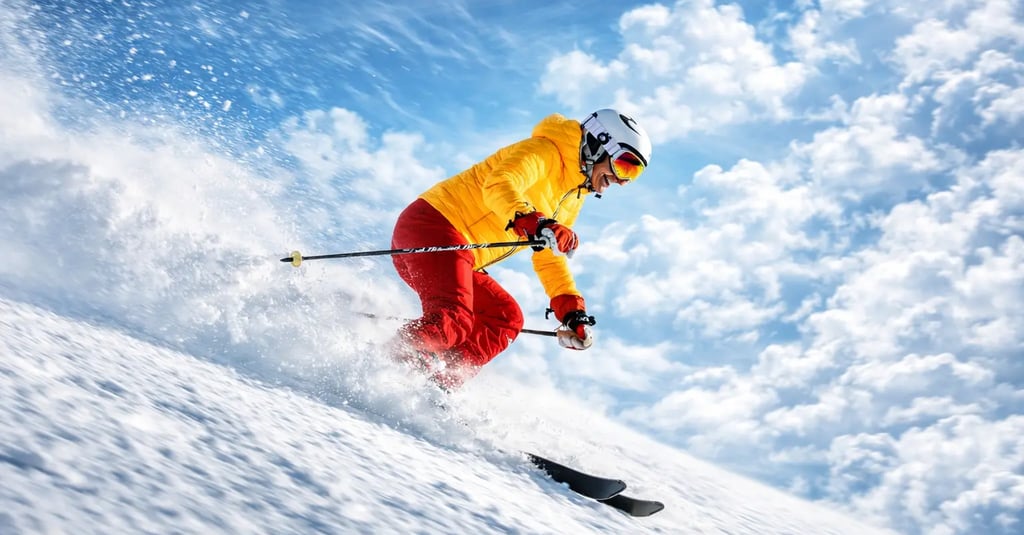 a person skiing down a snowy slope cerro catedral bariloche argentina