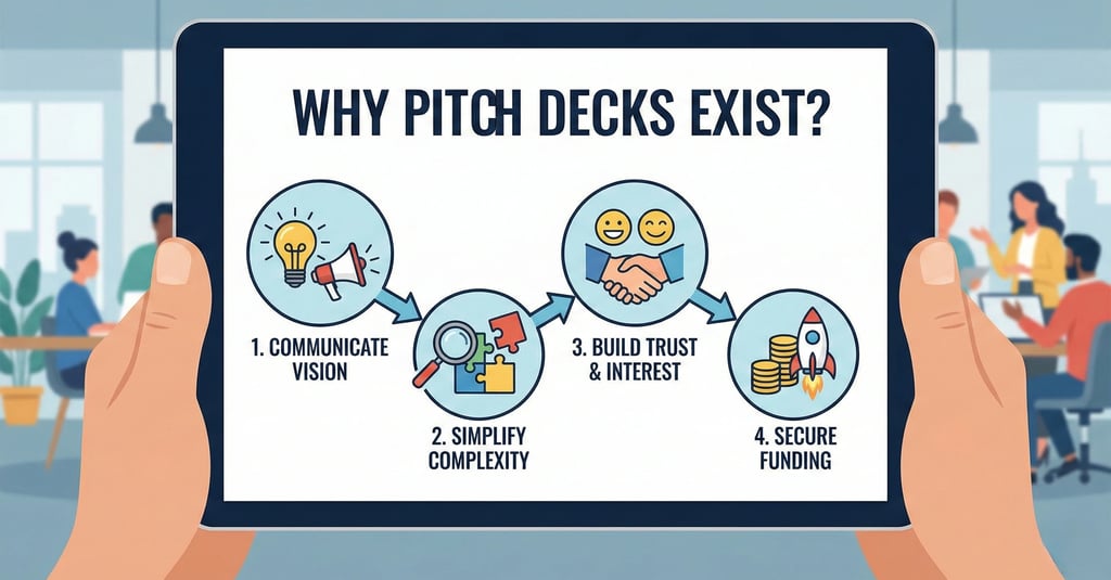 Diagram illustrating the four core purposes of a startup pitch deck