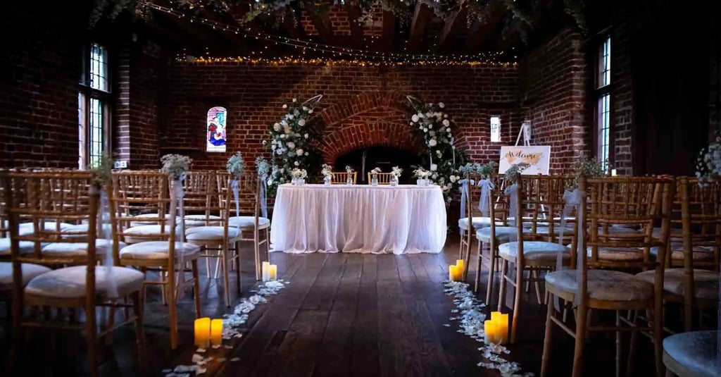 tudor barn wedding set-up