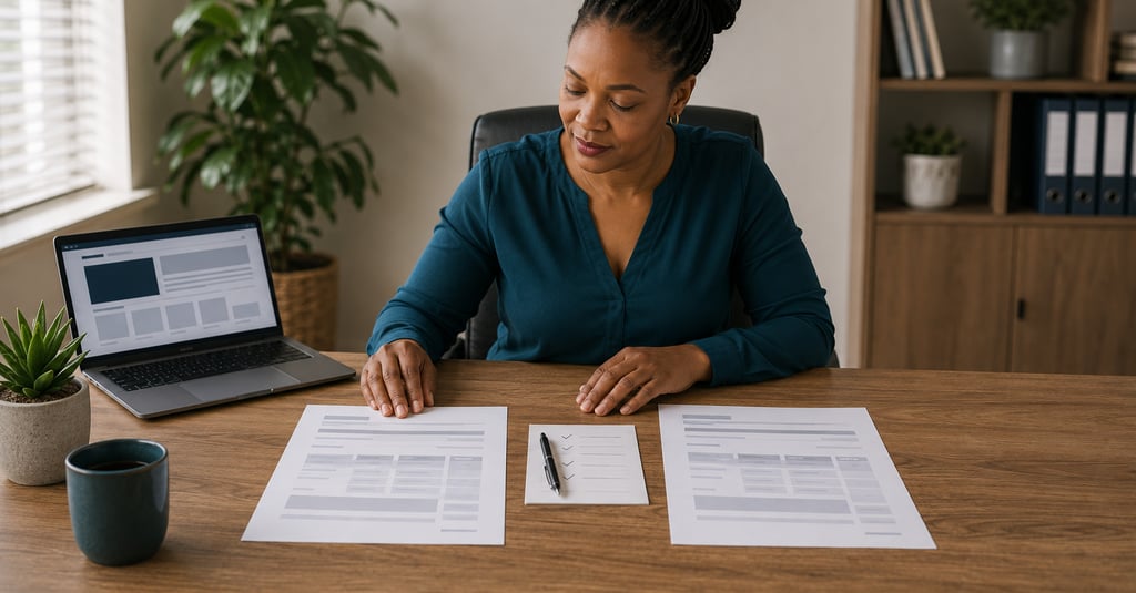 South African business owner comparing two website quotations using a written checklist.