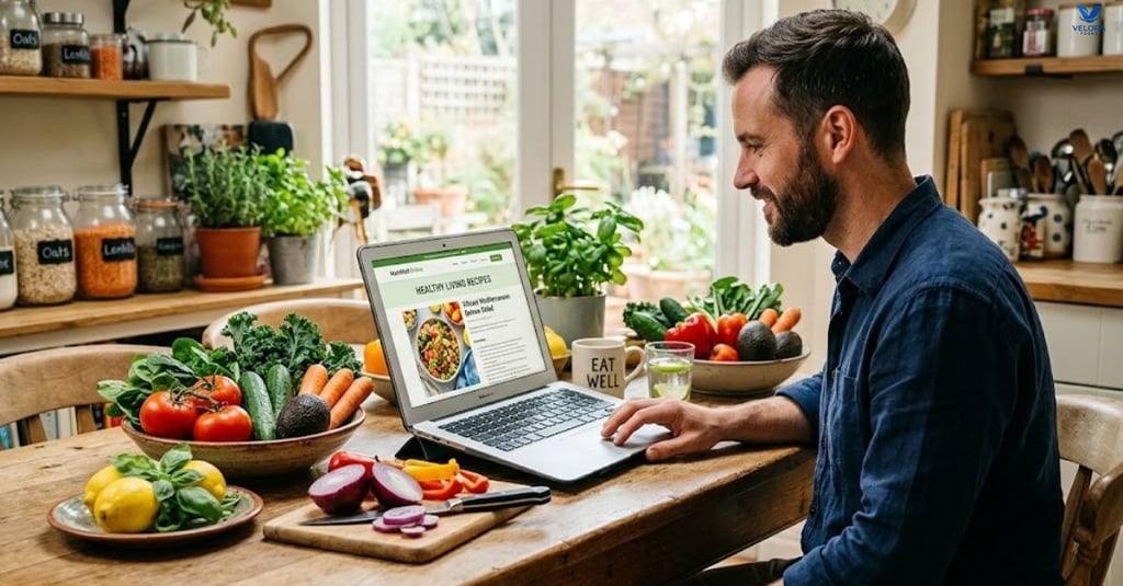 Access recipes for healthy meals on the internet and nutrition articles online.