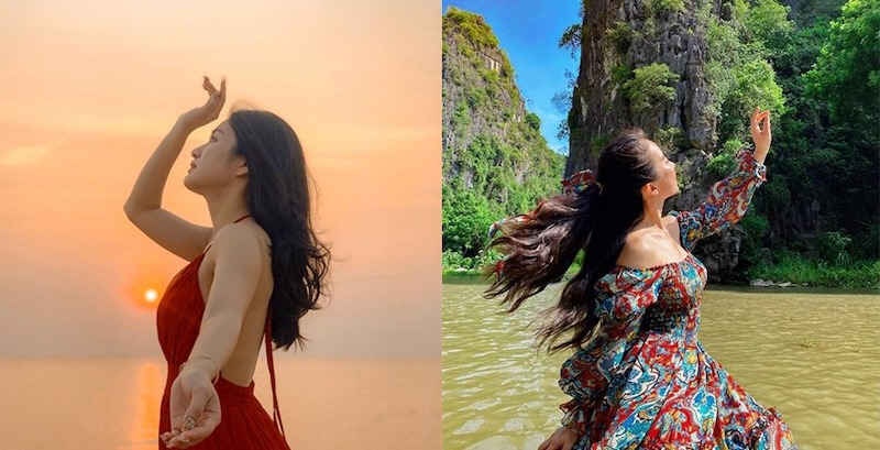 Tư thế đưa tay che nắng giúp bức ảnh ngoài trời thêm lung linh