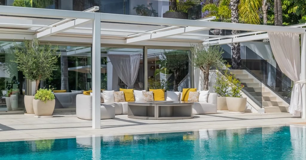 Villa Serenity poolside with canopy lounge and outdoor seating