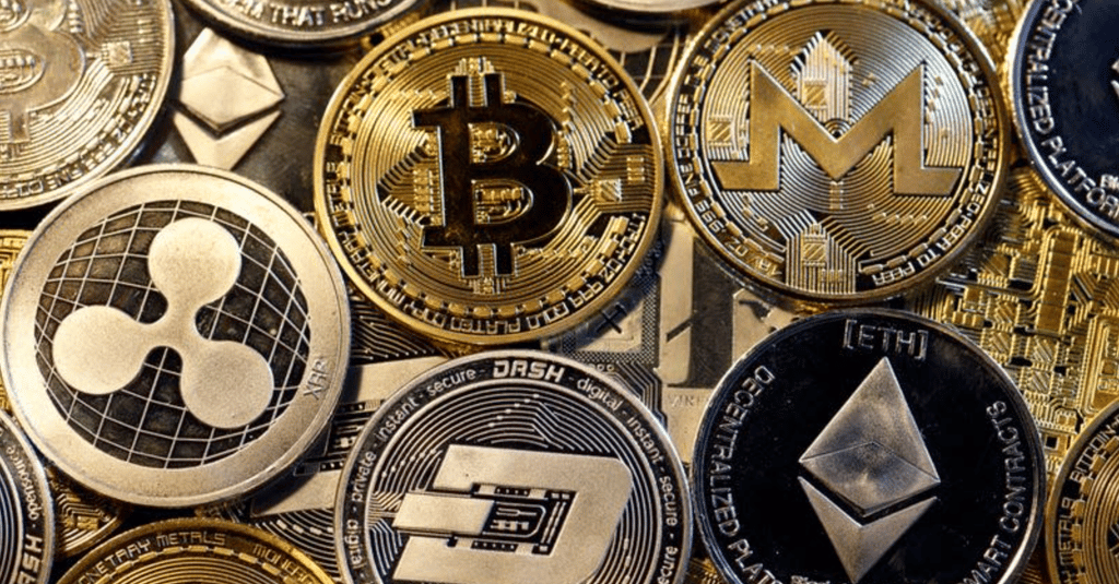 a bunch of bitcoin coins are shown on a pile of coins
