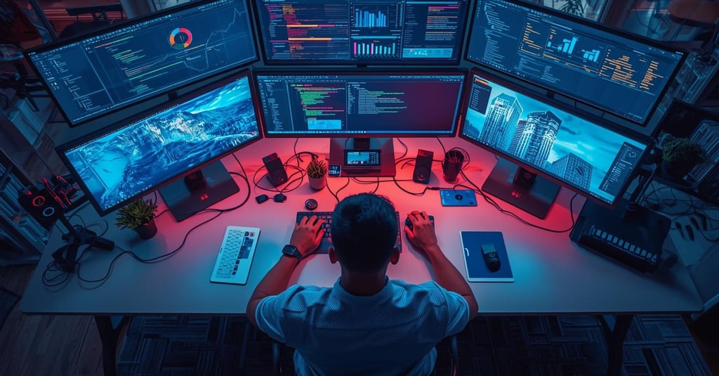 Multiple software tools and marketing automation platforms displayed on computer screens