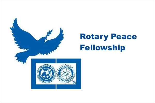 Blue bird soaring above Rotary Peace Fellowship emblem, highlighting commitment to peace